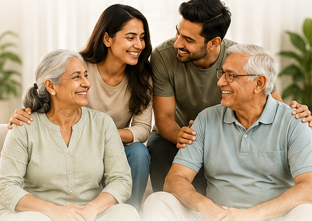 A smiling family sitting together
